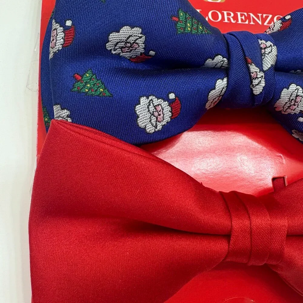 Christmas Bow Tie Duo/ Set - Men's -Red & Santa/Tree Print - OS - NWT
